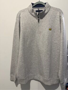 Men's Light Gray 1/4 Zip Sweater with Embroidered Golf Crest